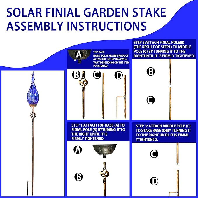 Solar Garden Lights, Decorative LED Flame Garden Stakes, Hand Blown Glass and Outdoor Waterproof Glass Stakes (Dark Blue)
