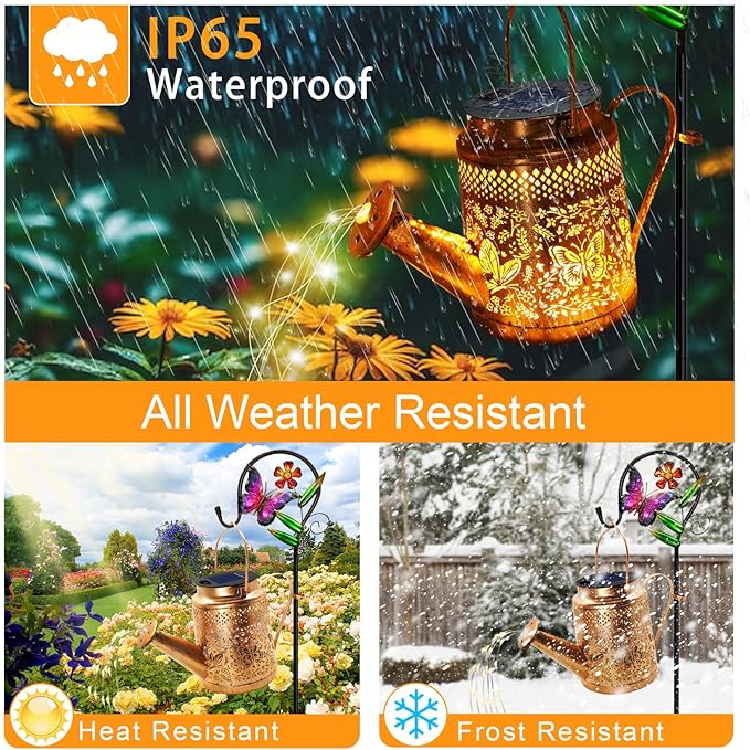 Solar Watering Can Lights, Butterfly Hanging Lantern Solar Lights Outdoor, Waterproof Garden Decor Outside Patio Yard Pathway Backyard, Gardening Gifts for Mom Grandma Women Birthday Mother's Day