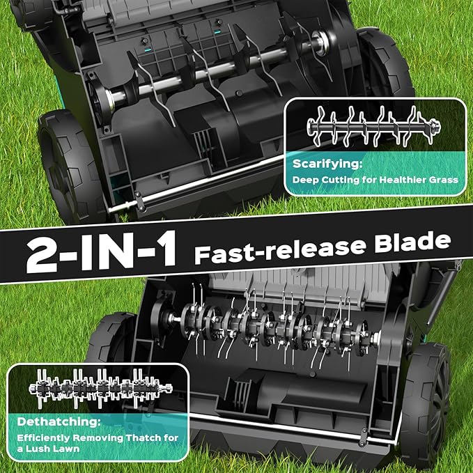2-in-1 Electric Dethatcher & Scarifier, 13-Inch Electric Lawn Dethatcher with 4-Position Depth Adjustment, 8 gal Thatch Bag, Gray