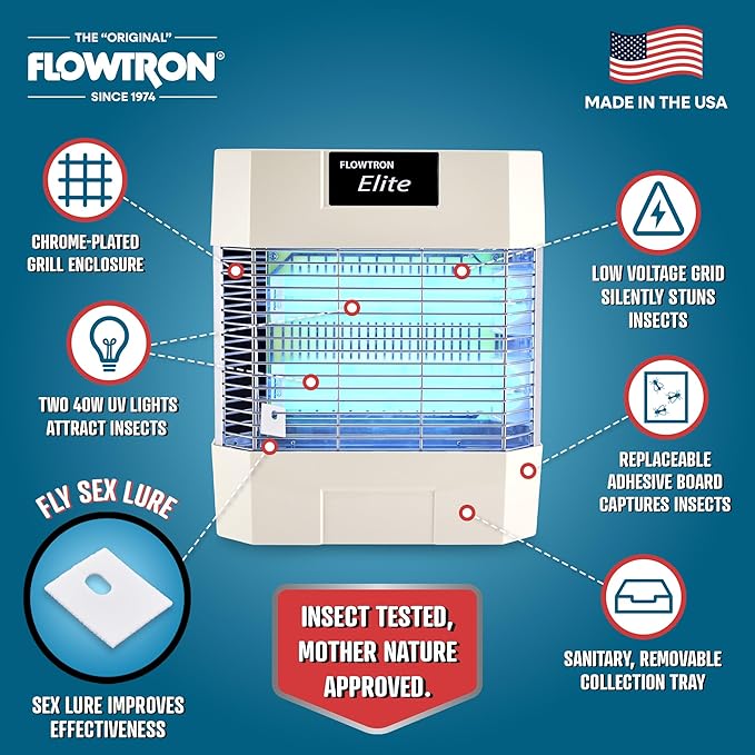 Flowtron Indoor Fly Killer | Electric Low-Voltage Bug Zapper for Gnats & Insects with 80W UV Light & Pheromone Lure, Stun Grid & Sticky Trap | 1200 Sq Ft for Kitchen, Restaurant & Barn, UL Certified