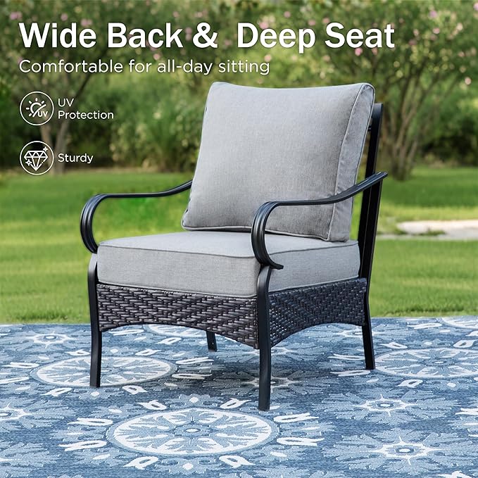 Patio Furniture Set with 56" Fire Pit Table, Premium Outdoor Wicker Metal Frame Furniture with Upgraded Waterproof Thick Cushions for Porch, Poolside, Deck, and Yard