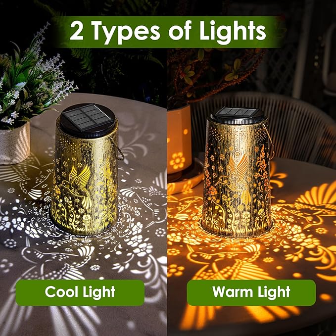 2 Pack Solar Lanterns Outdoor Waterproof, Hummingbird Hanging Solar Lights for Outside, Garden Decor for Yard Patio Pathway Porch, Christmas Birthday Mothers Day Gifts for Women Mom Grandma