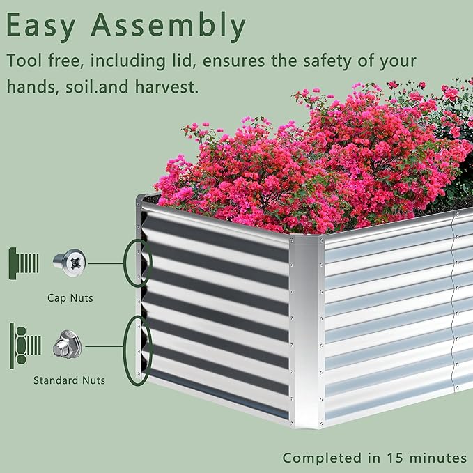 2PCS 6x2x1FT Galvanized Raised Garden Bed,Planter Raised Beds-Metal Garden Box,Large Plant for Outdoor Planting, Vegetables Bed,Flower,Herb-Sliver