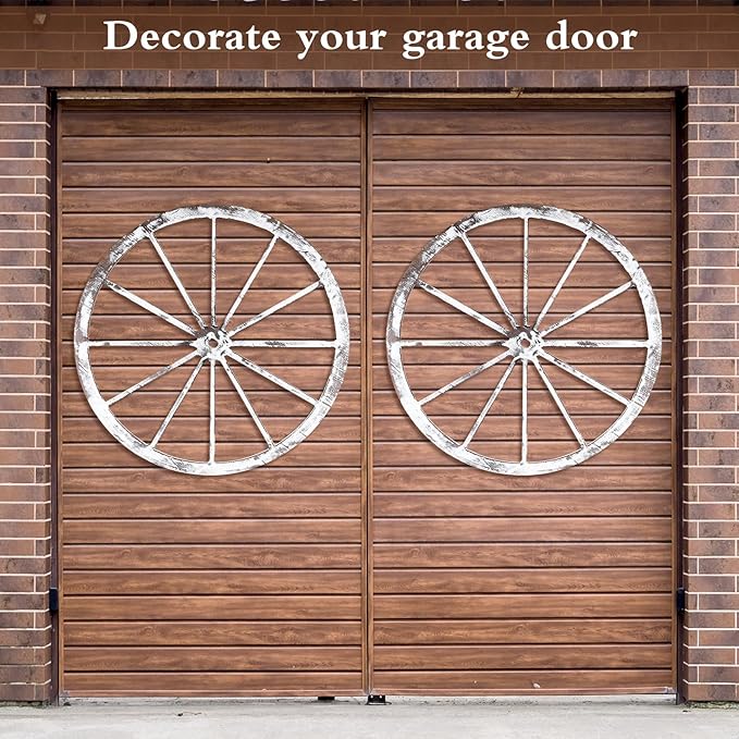 Wood Wagon Wheel Decorative Old Western Style Wagon Wheel Decor Vintage Rustic Wall Hanging Wood Cartwheel Decor for Garden Bar Patio Garage Farmhouse(30 Inch,Old White)