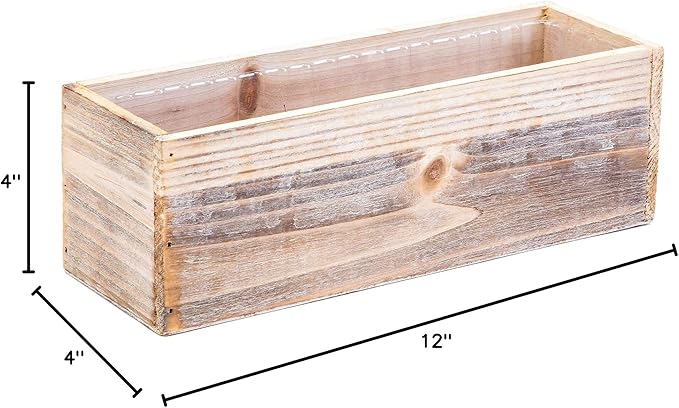 Wooden Planter Box, Whitewash with Plastic Liner l Garden Decor l Restaurant and Wedding Decorations l Wedding Bouquets, Table Centerpiece (12x4 Set of 4, Whitewash)