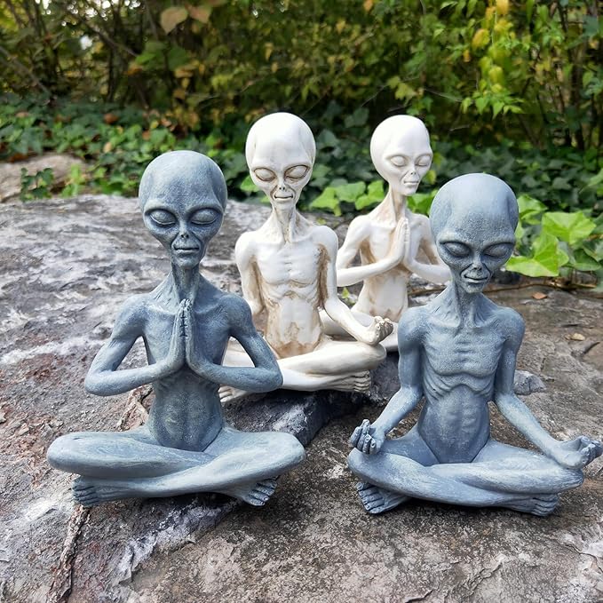 White Alien Statue, Resin Yoga Pose Alien Figure, 6.3" H Creative Yoga Alien Statue of The Thinker for Home Offcie Garden Decor Supplies