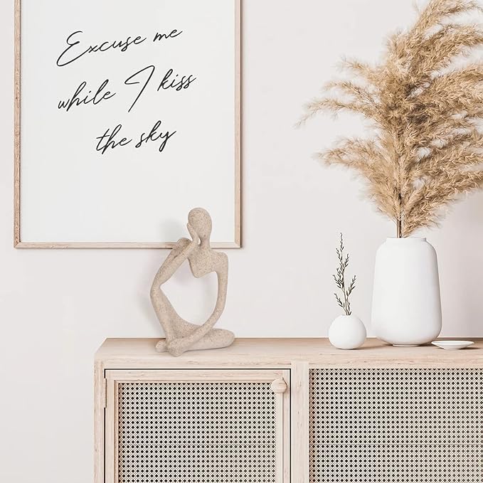 INNOLITES Boho Decor Thinker Statue Abstract Art Sculpture, Sandstone Resin Collectible Figurines for Home Living Room Office Shelf Decoration (Sandstone Left)