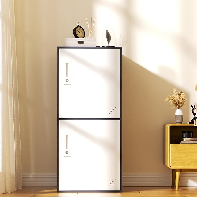 2 Door Vertical Stackable Storage Cabinet with Lock,Anti-Failing Device, Metal Lcoker,Organizer for Office, Home, Gym, School,Employee,Kids. (2D-Grey)