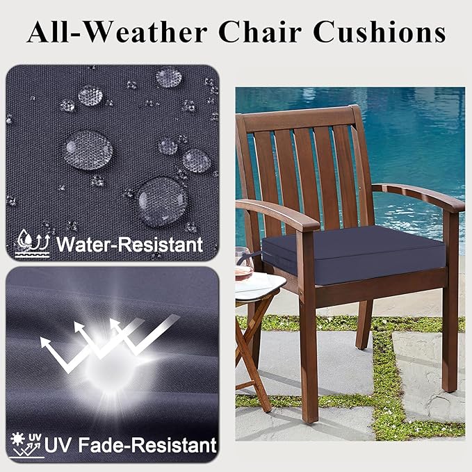 Outdoor Chair Cushions Set of 2 for Patio Furniture 24x24x4 Inch Waterproof Patio Chair Cushion 3 Year Color Fastness Square Elastic Foam Garden Sofa Couch Pads with Ties and Handle,Grey