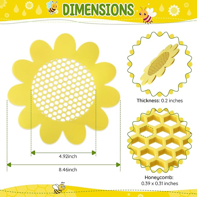 Enhon 4 Pack Bee Watering Station, 8.5 inch Sunflower Floating Bee Island, Butterfly Feeder, Pontoon Watering Station for Butterfly Insect Feeding, Bath and Outdoors Garden Decor