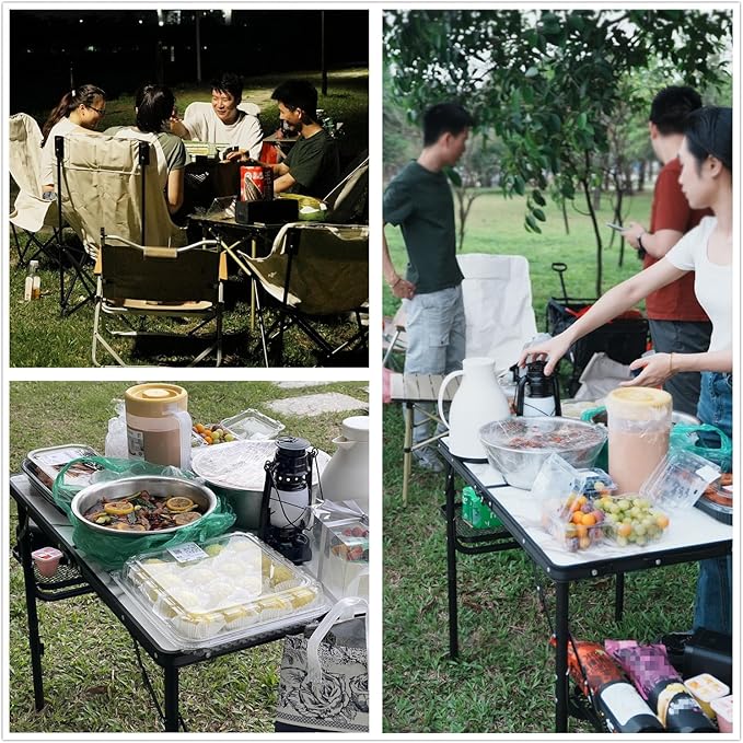 Titanker Folding Camping Table 3ft, Folding Picnic Table, Camp Tables Portable Foldable, 50% Extra Side Space, Outdoor Patio Table, Camping Essentials, Aluminum Light Solid, Silver