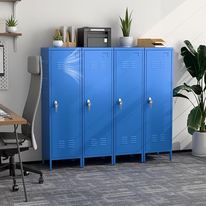 METAN Metal Storage Lockers with Handle Lock and 2 Adjustable Shelves,Office Storage Locker with Pegboards and Hooks,Assembly Required,Blue