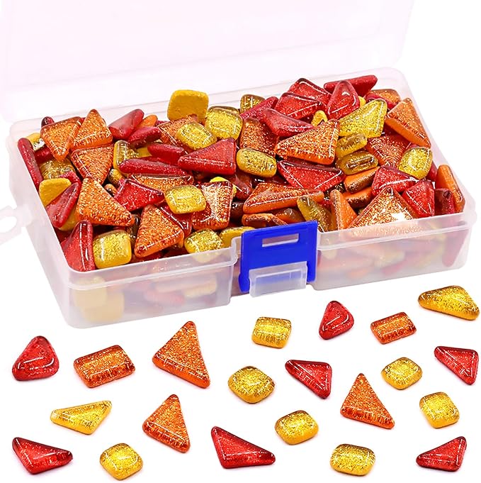 Swpeet 1 Pound Mixed Colors Shine Crystal Series Mosaic Tiles Assortment Kit, Square and Triangle Genuine Mosaic Tiles Glitter Crystal Mosaic Perfect for Home Decoration Crafts - Mosaic Tiles I