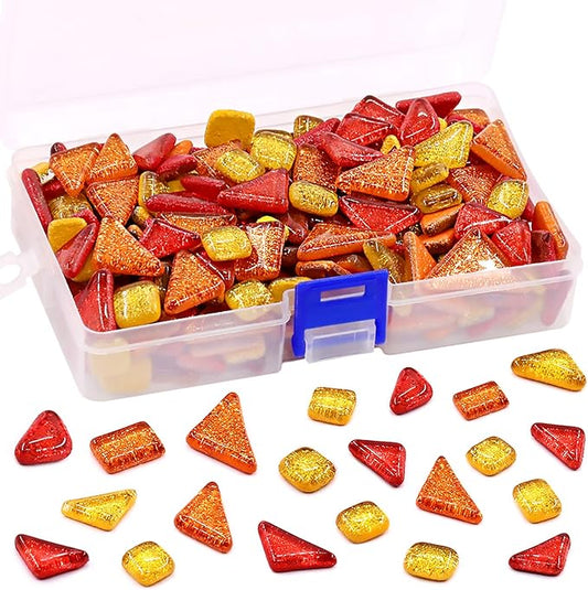 Swpeet 1 Pound Mixed Colors Shine Crystal Series Mosaic Tiles Assortment Kit, Square and Triangle Genuine Mosaic Tiles Glitter Crystal Mosaic Perfect for Home Decoration Crafts - Mosaic Tiles I