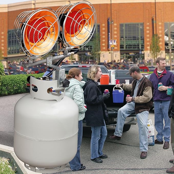 Avenger FBDTP30 Infra-Red Tank Top Outdoor Heater for Use with Propane Gas Tanks for Camping, Patios, and More, Double Burner, 30,000 BTU, Silver