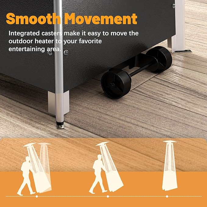 FOOWIN Patio Heater,48,000 BTU Outdoor Patio Heater with Wheels,Propane Patio Heater w/Waterproof Cover & Gloves,Quartz Glass Tube Pyramid Patio Heater for Outdoor Use,Party,Backyard,Garden,Black