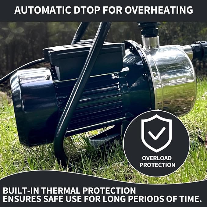 LANCHEZ 1.2 HP Portable Shallow Well Garden Pump, 1828 GPH Stainless Steel Sprinkler Pump, 115V Water Transfer Draining Irrigation for Lawn