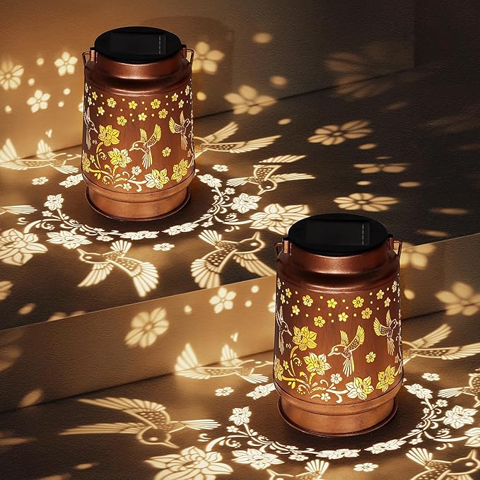 Solar Lanterns Outdoor Waterproof Hummingbird Garden Decor Birthday Gifts for Women Mom Grandma Hanging Solar Lights Metal Solar Decoration Outside for Yard, Patio, Backyard, Porch