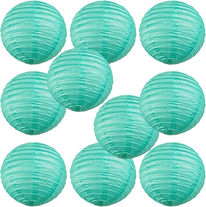 WYZworks - Round Paper Lanterns 10 Pack (Sea Green, 14") - Hanging Paper Lanterns Lamp for Wedding, Birthday, Party and Home Decorations with 8", 10", 12", 14", 16" Option
