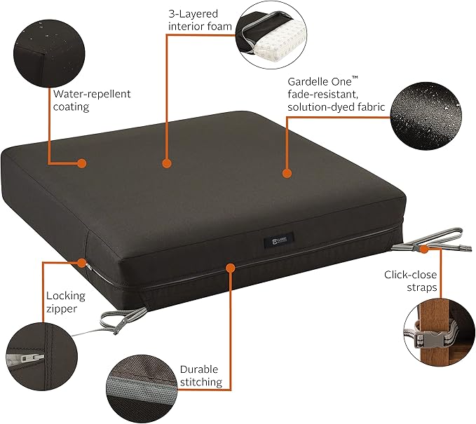 Classic Accessories Ravenna Water-Resistant Patio Lounge Chair/Loveseat Cushion, 25 x 27 x 5 Inch, Espresso