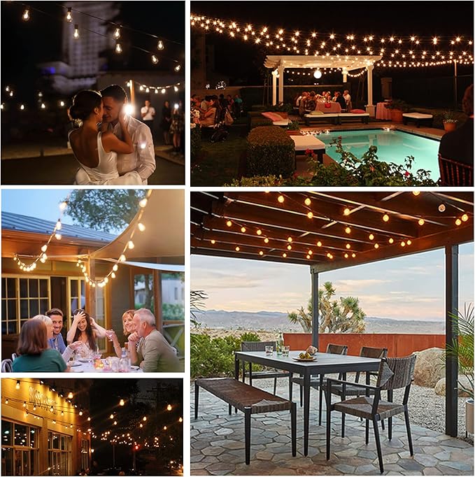 DAMAING Outdoor String Lights 200 FT Waterproof Patio Lights with 102 ST38 Shatterproof LED Bulbs, Dimmable Vintage Edison String Lights for Outside House Backyard Porch Gazebo Party,2-Pack x 100ft