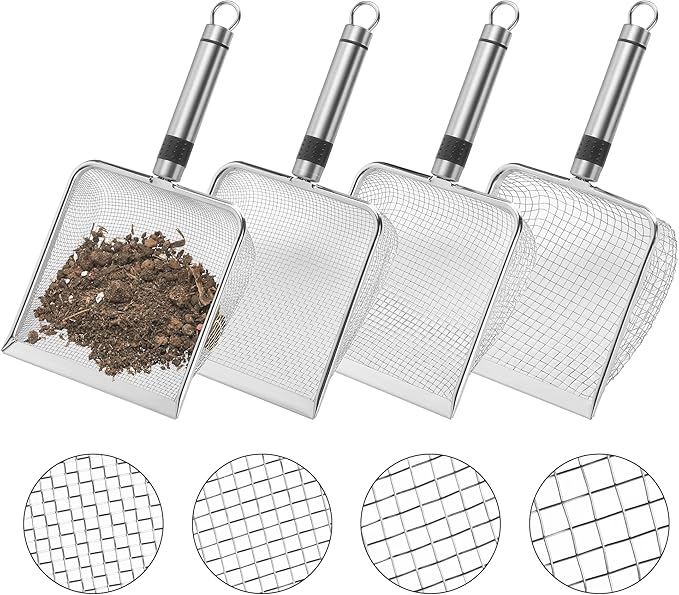 Adnee 4 Pcs Gardening Soil Sifter-5" W Garden Sieve Sifter with Handle (2/2.8/3.8/5 mm Mesh)-Portable Gardening Sifter for Gradening Sand Soil Dirt Compost