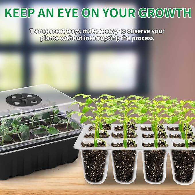 NAMOTEK 5 Pack Seed Starter Tray with Heat Mat and Grow Light Humidity Domes, 60 Cell Trays Germination Station Cloning Kit