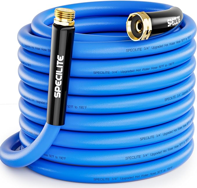 Hot/Cold Garden Water Hose 75 ftx 3/4 in, -50℉ To 190℉, Heavy Duty, Flexible, Burst 605 Psi, Lightweigh, Upgraded Rubber Pipe with 3/4" Brass Fittings For Backyard, Outdoor, Farm, Blue