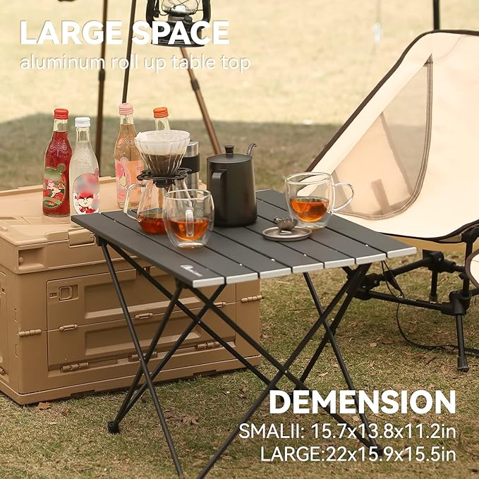 MOON LENCE Folding Outdoor Aluminum Camping Table Portable Ultralight Compact Backpacking Travel Table for Beach, Picnics, Hiking (Black, Large)