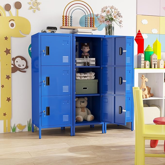 METAN Metal Storage Employees Locker with 3 Lockable Doors,47''H*16''W*16''D Locking Storage Cabinets for Small Spaces,Home,School,Gym,Assembly Required,Blue