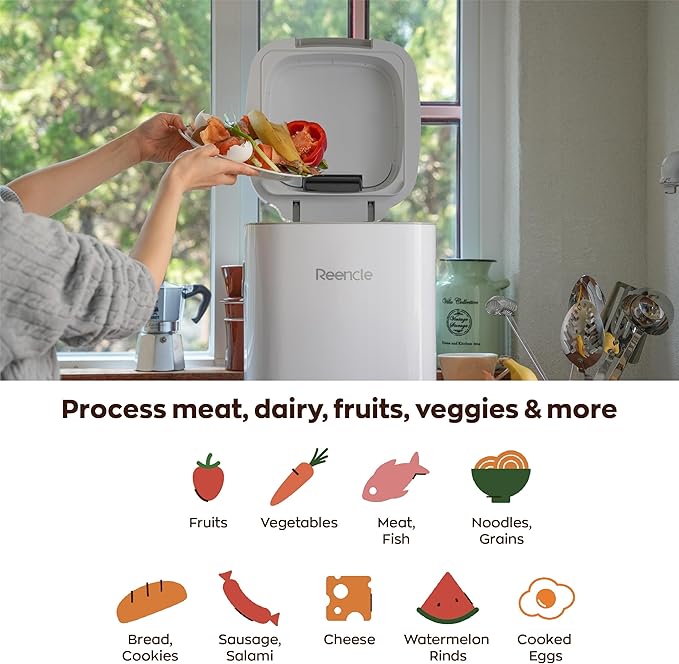 Prime Electric Composter - 14L Kitchen Composter, Decomposes Up to 2.2 lbs Food Waste Daily, Odorless Indoor Composting with Whisper-Quiet Technology & Rapid Decomposition (White)