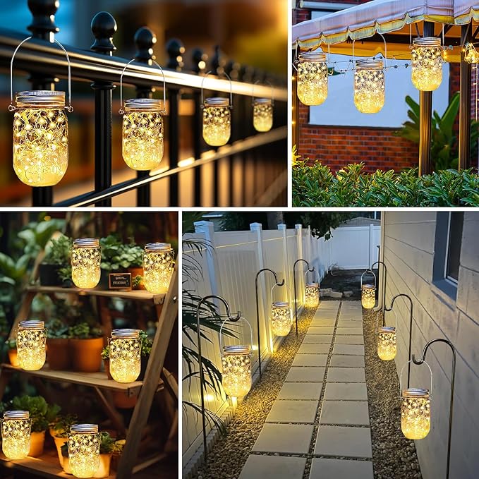 Solar Mason Jar Lights Lids, 12 Pack 30 Led Fairy Lights(Jars Not Included), Outdoor Hanging Mason Jar Solar Lights, Fairy in a Jar Firefly Lights for Patio Garden Table Decor Gifts