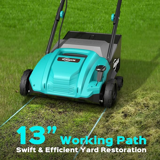 2-in-1 Electric Dethatcher & Scarifier, 13-Inch Electric Lawn Dethatcher with 4-Position Depth Adjustment, 8 gal Thatch Bag, Gray