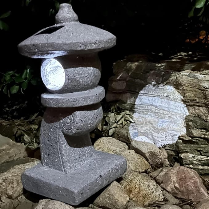 14’’ High Asian Solar-Powered Zen Pagoda Garden Statue LED Light Solar Lamp for Outdoor Japanese Decoration Aesthetic Garden Figurines