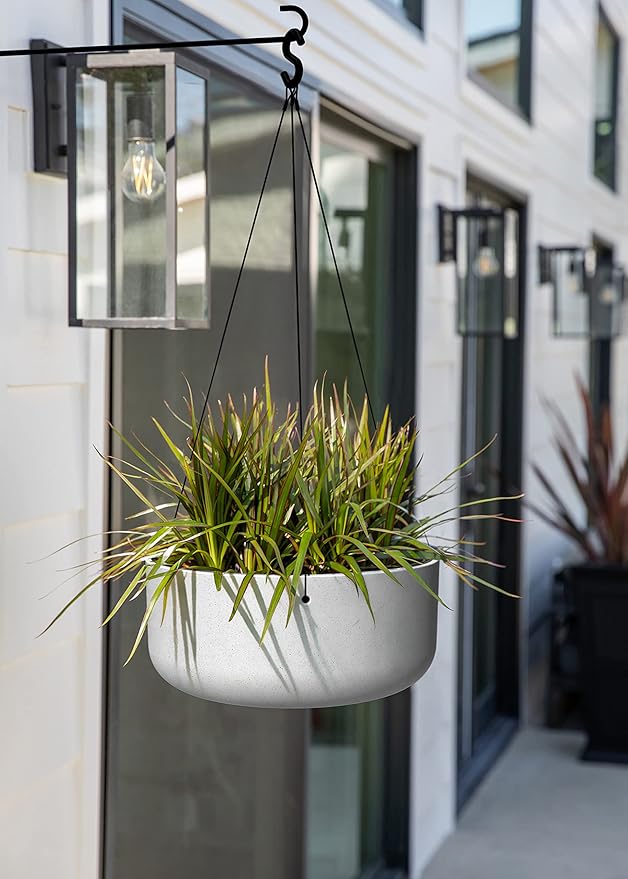 Veradek Mason Series Hanging Kona Planter - Round Planter for Outdoor Balcony/Patio | Made from Plastic-Stone Composite with Hanging Attachment | Modern Décor for, Flowers, Succulents, Small Plants