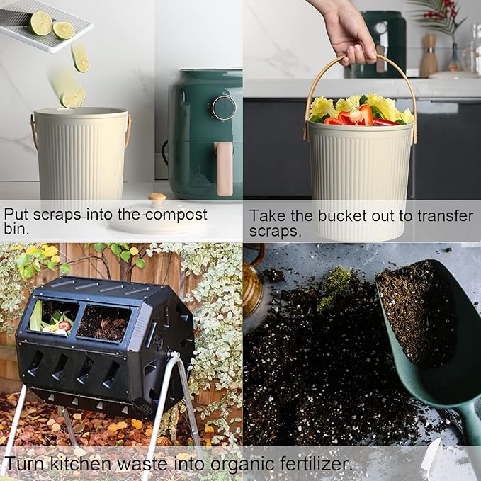 Compost Bin Kitchen, LALASTAR Countertop Compost Bin with Lid, Made of Sustainable Bamboo Fiber, Odorless Indoor Compost Bin, 1 Gallon, Grey