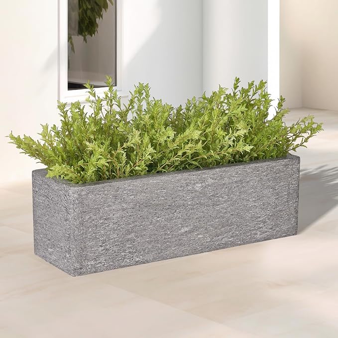 24 Inch Rectangular Concrete Planter,Durable All-Weather Use with Drainage Holes,Large Rectangular Planter for Outdoor Indoor Plants