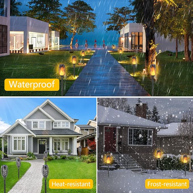 EOYIZW 12 Pack Solar Torch Light with Flickering Flame, 12 LEDs Solar Lights Outdoor, IP65 Waterproof Tiki Torches for Outside Landscape Decoration Outdoor Lights for Garden Yard Patio