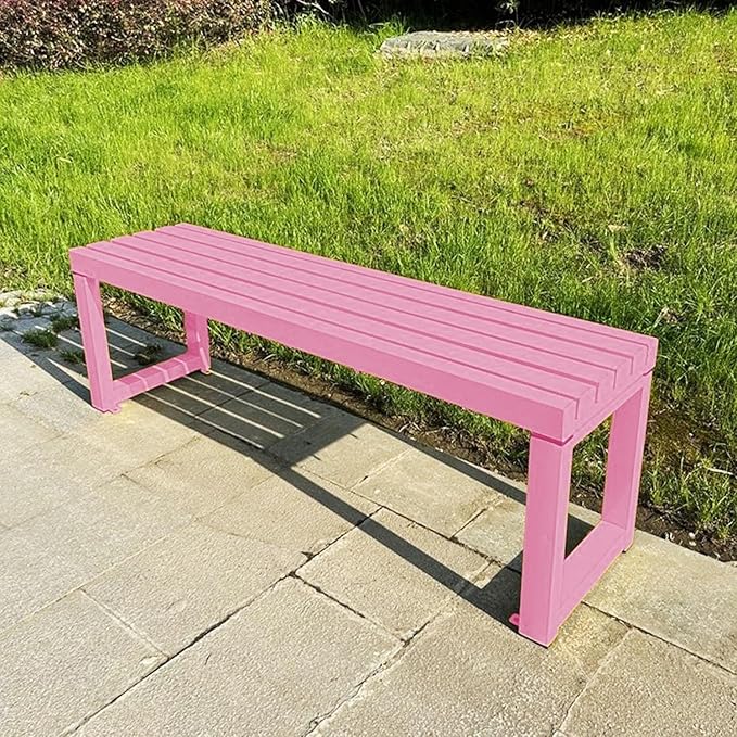Weatherproof Metal Dining Bench, Outdoor Bench Backless Patio Bench 2-Person Farmhouse Bench Garden Bench for Kitchen, Living Room, Entryway(Pink,40in)