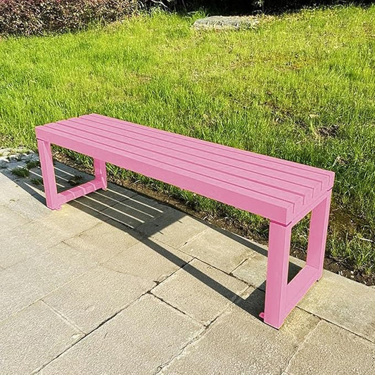 Weatherproof Metal Dining Bench, Outdoor Bench Backless Patio Bench 2-Person Farmhouse Bench Garden Bench for Kitchen, Living Room, Entryway(Pink,59in)