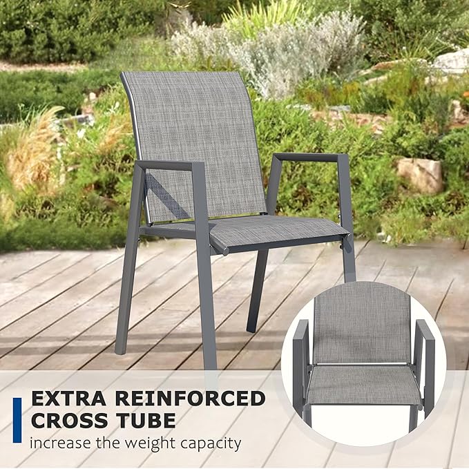 Outdoor Patio Chairs Set of 8, Grey Stackable Outdoor Chairs, Lightweight Patio Set with High Back, Metal Dining Chair for Lawn, Garden, Yard and Deck