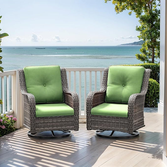 Outdoor Swivel Rocker Patio Chairs Set of 2 - Outdoor Wicker Patio Conversation Sets 2 Pieces with Olefin Fabric Cushions Suitable for Backyard Deck and Porch, Green
