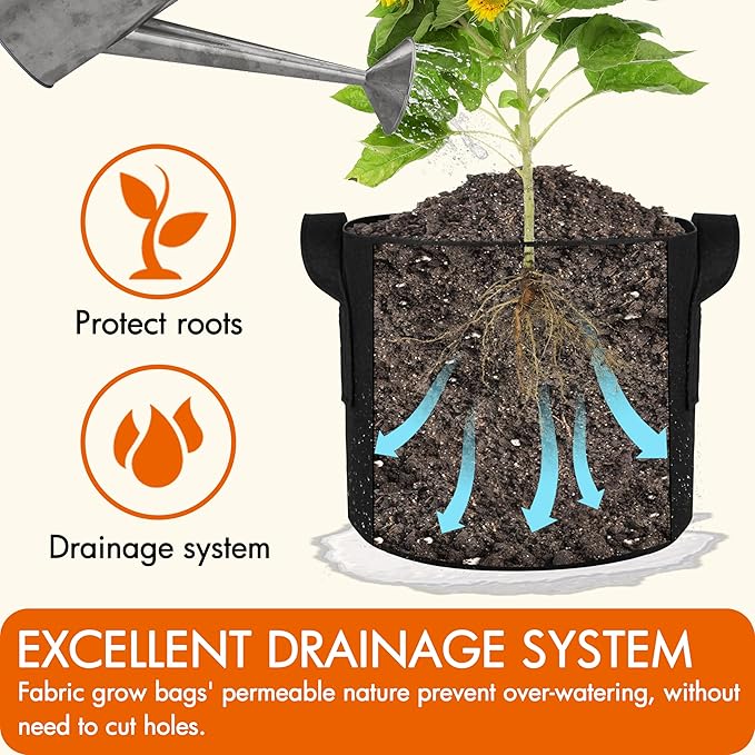 Gardzen 20-Pack 5 Gallon Grow Bags, Aeration Fabric Pots with Handles, Heavy Duty Plant Bags for Plants