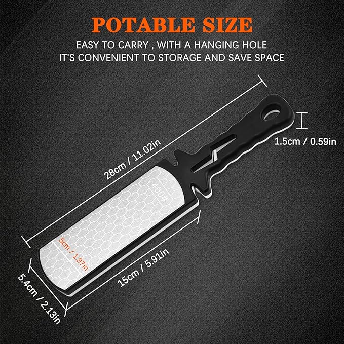 Diamond Sharpening Stone,400/1000 Grit Handheld Double-Sided Diamond Sharpener 5 in 1 Honeycomb Surface Knife Sharpener Plate Whetstone with Ceramic & Tungsten Steel Scissor Slot,White