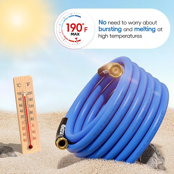 Hot/Cold Garden Water Hose 50 ftx 5/8 in, -50℉ To 190℉, Heavy Duty, Flexible, Burst 605 Psi, Lightweigh, Upgraded Rubber Pipe with 3/4" Brass Fittings For Backyard, Outdoor, Farm, Blue