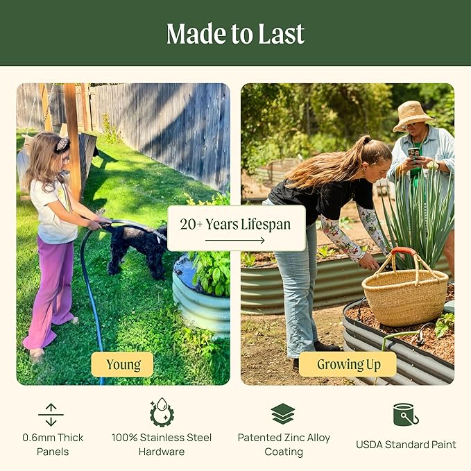 Vego garden 32" Extra Tall Raised Garden Bed Kits, 10 in 1 Modular Raised Planter Box for Vegetables Flowers Fruits Oval Metal Raised Garden Bed- British Green