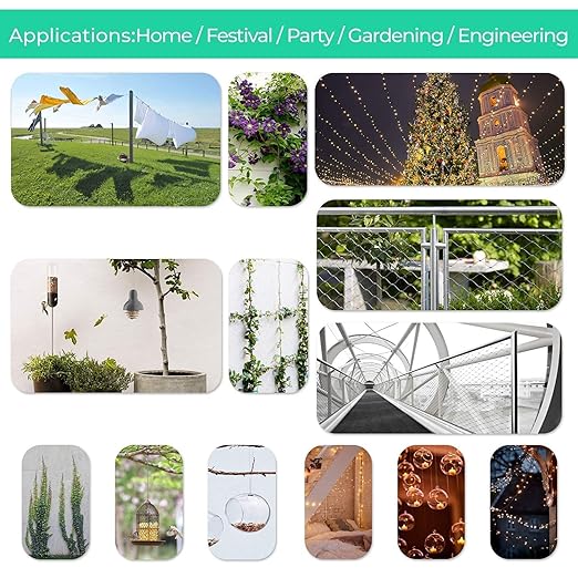 1/8" Stainless Steel Cable,1/8" Wire Rope,M5 Turnbuckle Kit,165FT Wire Tensioner for String Light Hanging Kit,Aircraft Cable,Guy Wire,Stainless Steel Wire Rope Kit