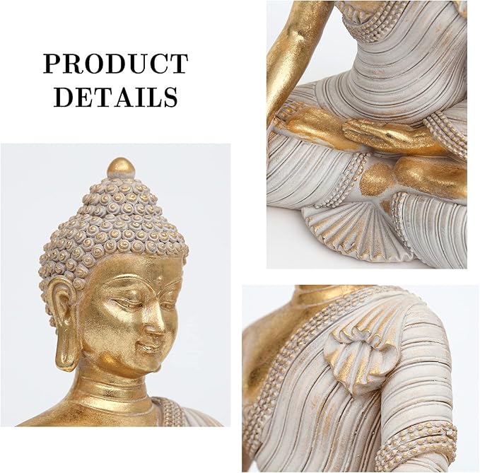 Gold Buddha Statue 10.2'' - Large Indoor Buddha for Home Decor, Zen, Living Room & Meditation