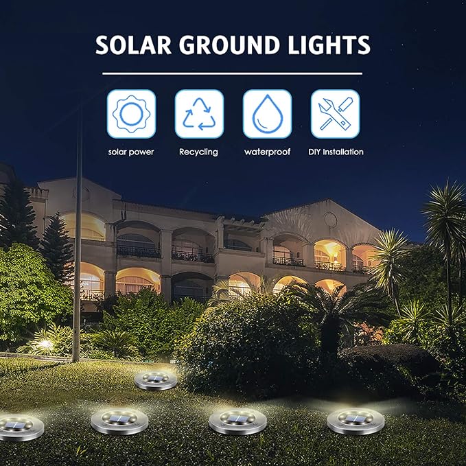 Solar Ground Lights 16Pack, Garden Solar Lights Outdoor Waterproof Solar Pathway Lights Bright In-Ground Lights Outdoor Lighting Decor for Lawn, Patio, Yard, Driveway,Walkway Warm Light