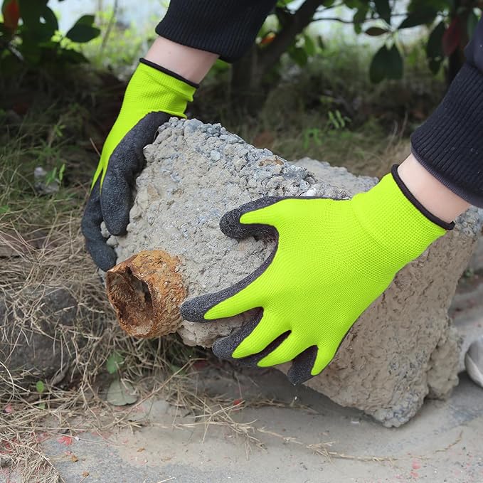 Evridwear Crinkle Latex Rubber Hand Coated Safety Work Gloves for Men Women General Multi Use Construction Warehouse Gardening Assembly Landscaping (S-Size) Lime 120 Pairs Pack